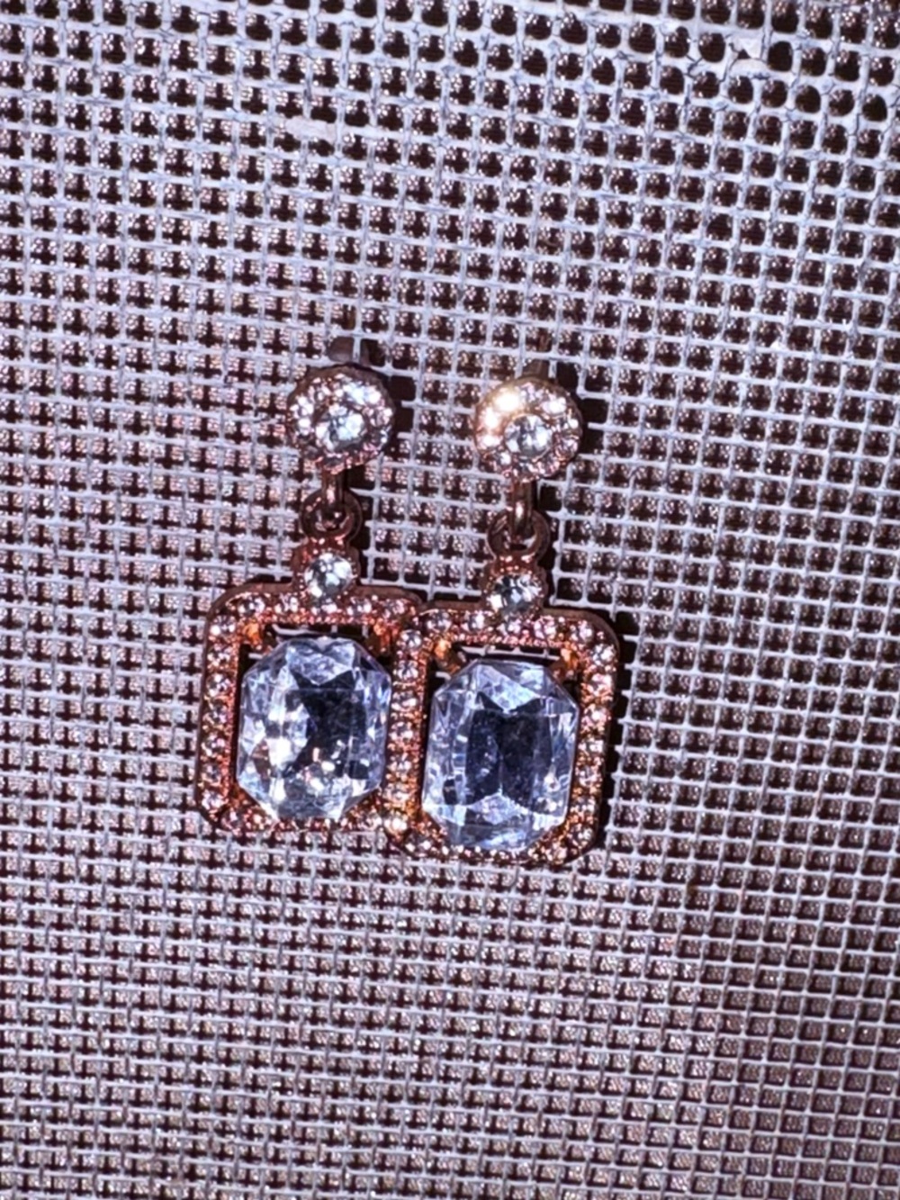 Rose Gold Drop Earrings with Clear Gemstones - Women Jewelry